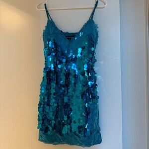 PrettyLittleThing Teal Sequin Mini Dress